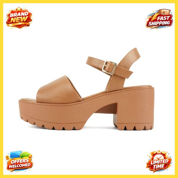 Open Toe Lug Sole Mid Block Heel Sandals Adjustable Ankle Strap Chic Y2K